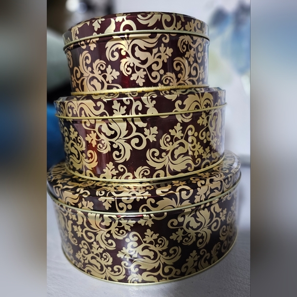 VINTAGE 3PC Set Wine & Champagne Fleur Tins - Picture 3 of 7